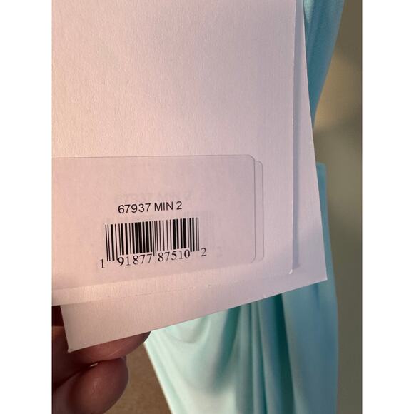 Mac Duggal NWT One Shoulder Ruched Cut Out Jersey Gown in Mint Size 2 - Picture 6 of 7